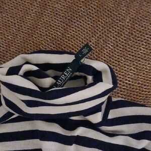 Ralph Lauren Navy and White Striped Turtleneck Sweater